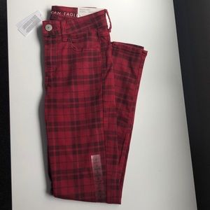 American Eagle red plaid jeggings